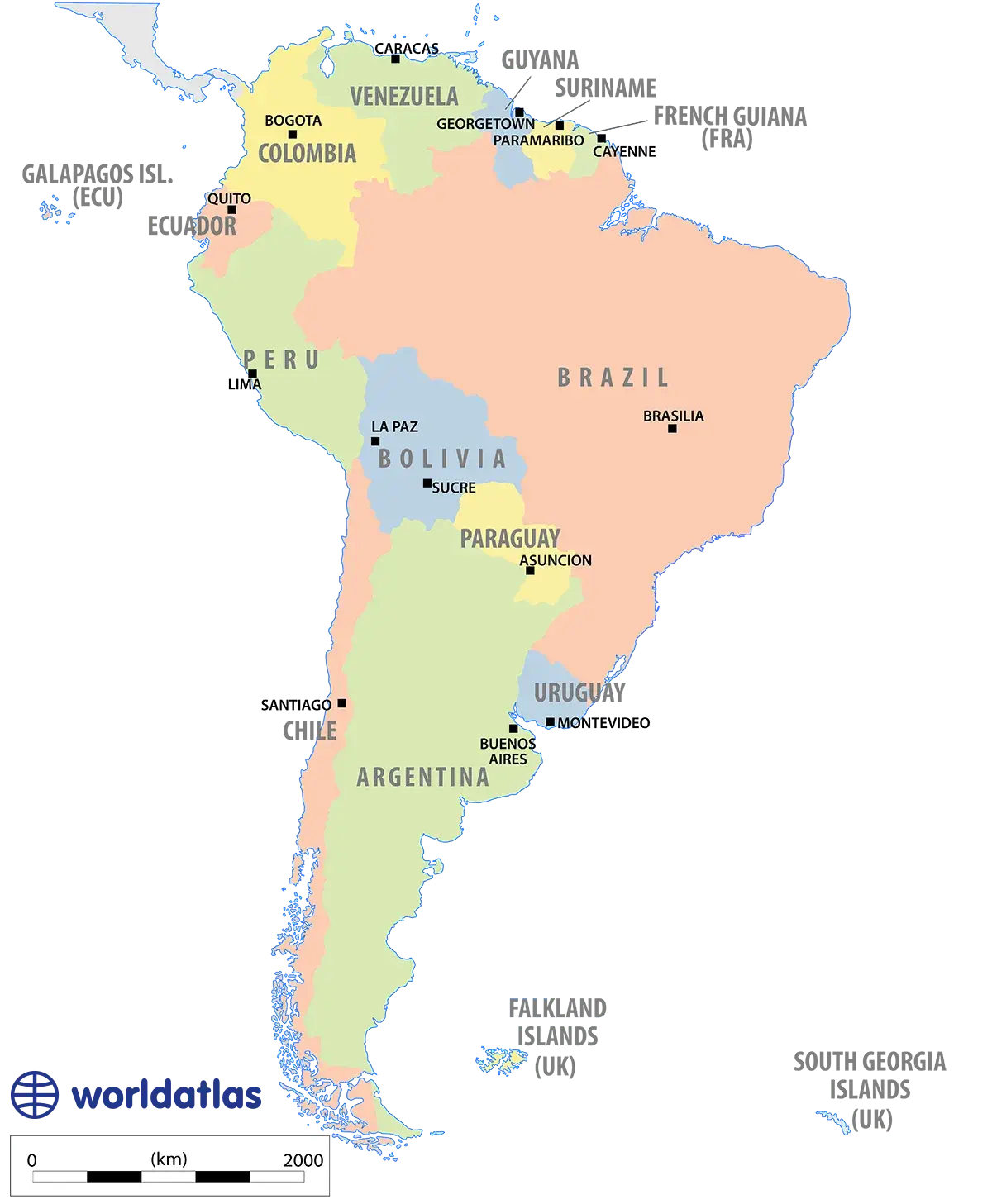 Bản đồ các nước Châu Mỹ Nam (Map of South America countries)