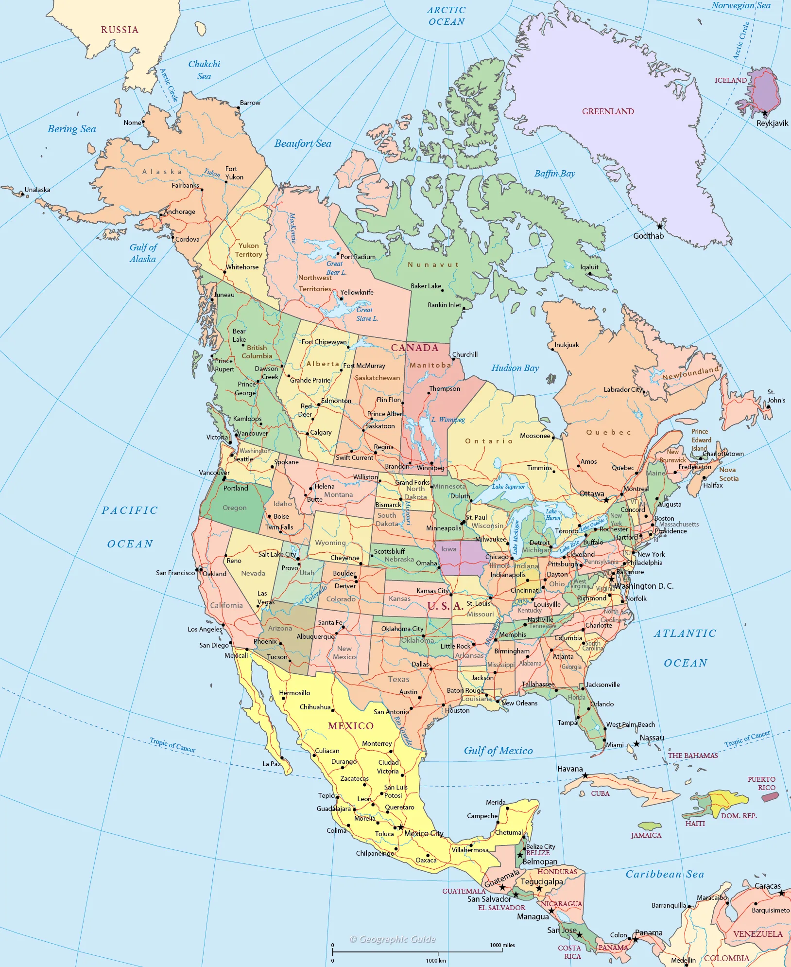 Bản đồ hành chính Bắc Mỹ (Bản đồ hành chính Bắc Mỹ)