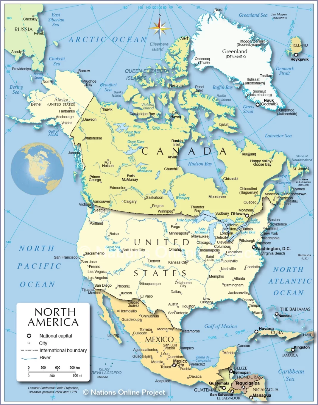 Bản đồ và thông tin Bắc Mỹ (north america map, mapa de america del norte)