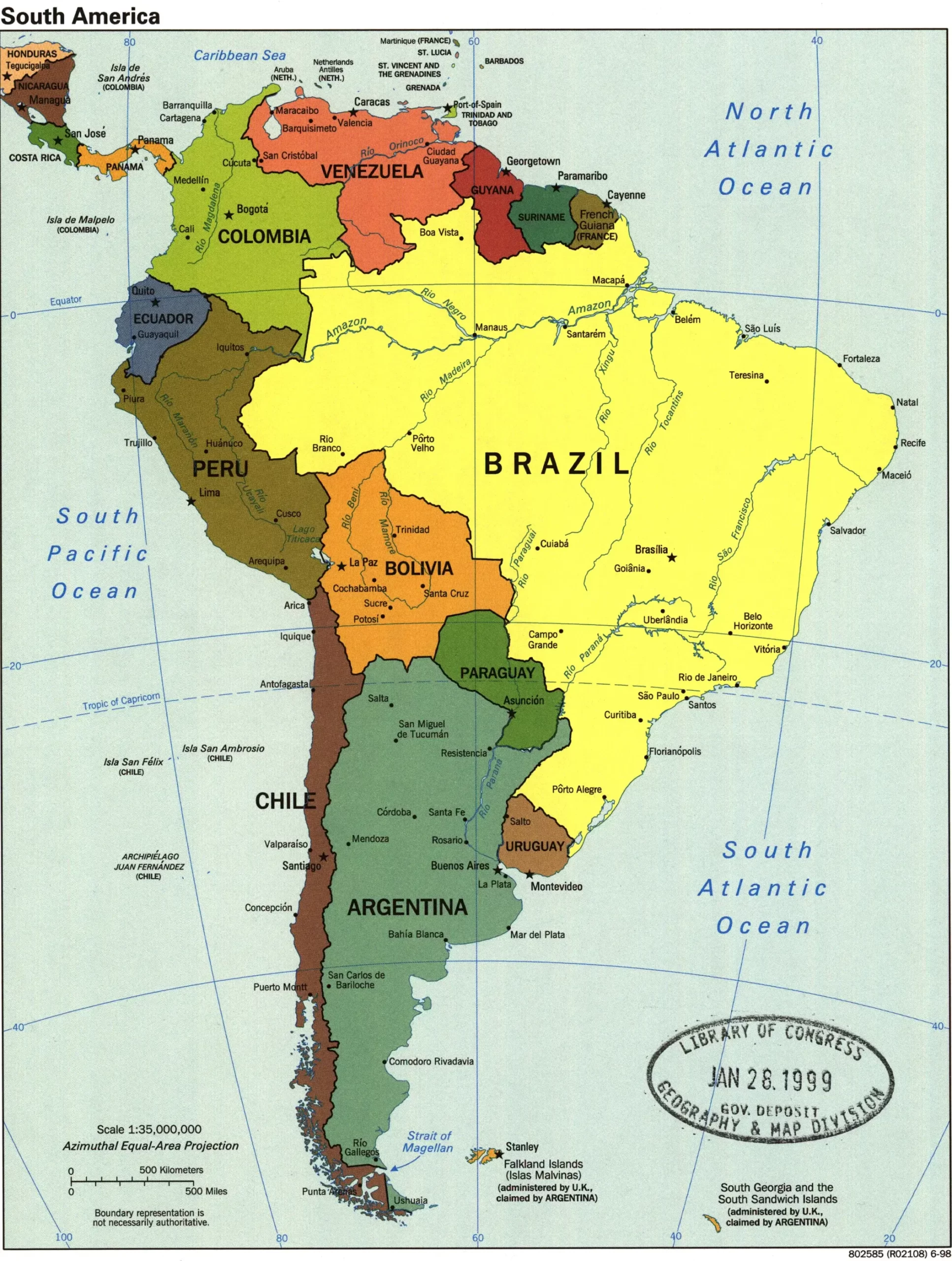 Bản đồ các quốc gia Châu Mỹ Nam (Map of South American countries)