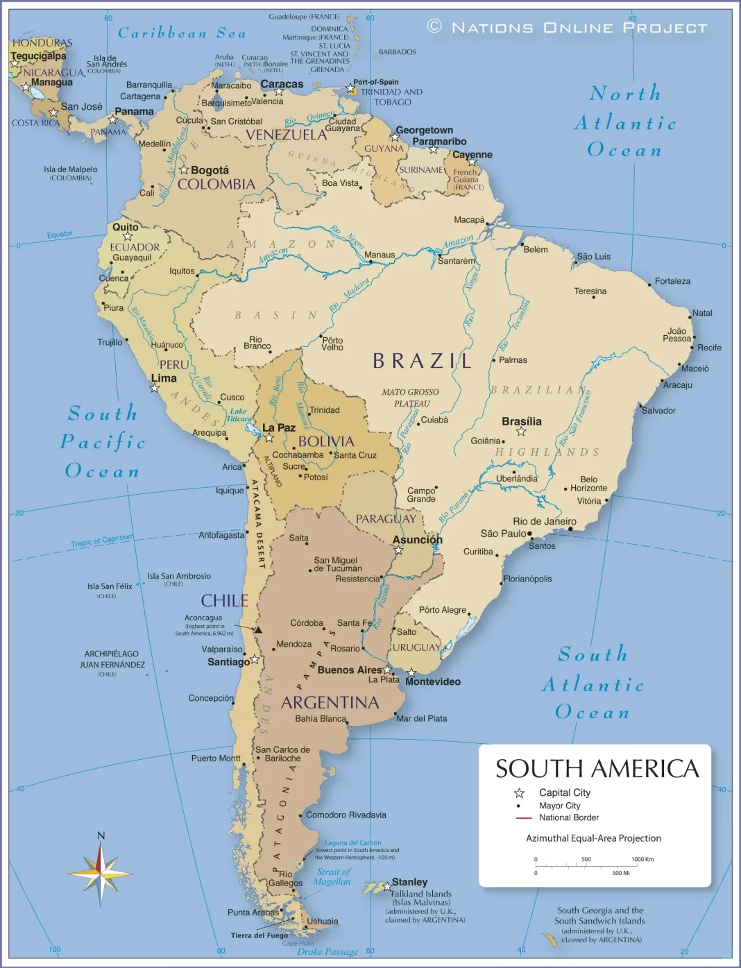 Bản đồ Nam Mỹ (South America Map, Mapa da América do Sul, Mapa de América del Sur)