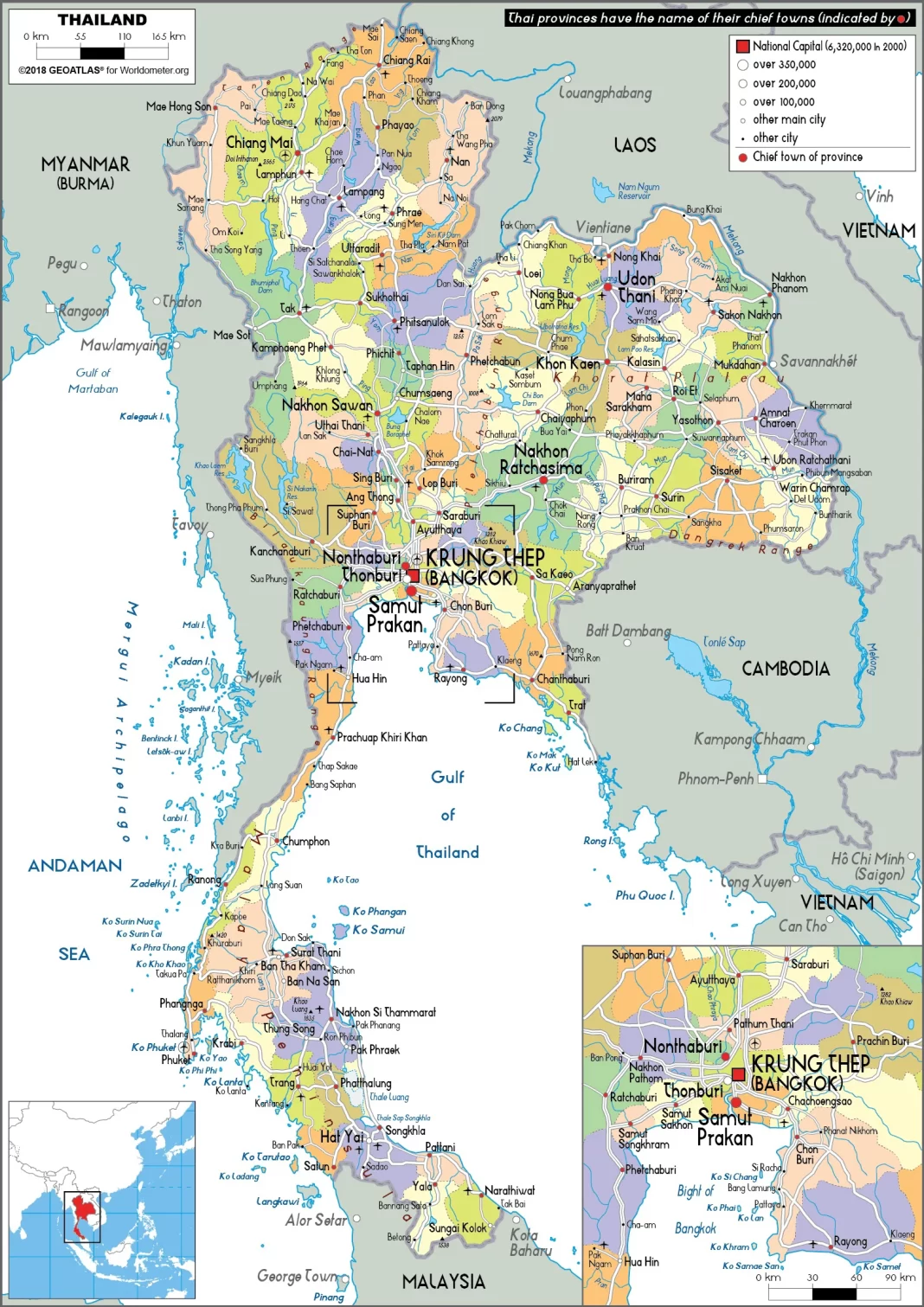 Bản đồ chính trị Thái lan (Political map of Thailand, แผนที่การเมืองไทย)