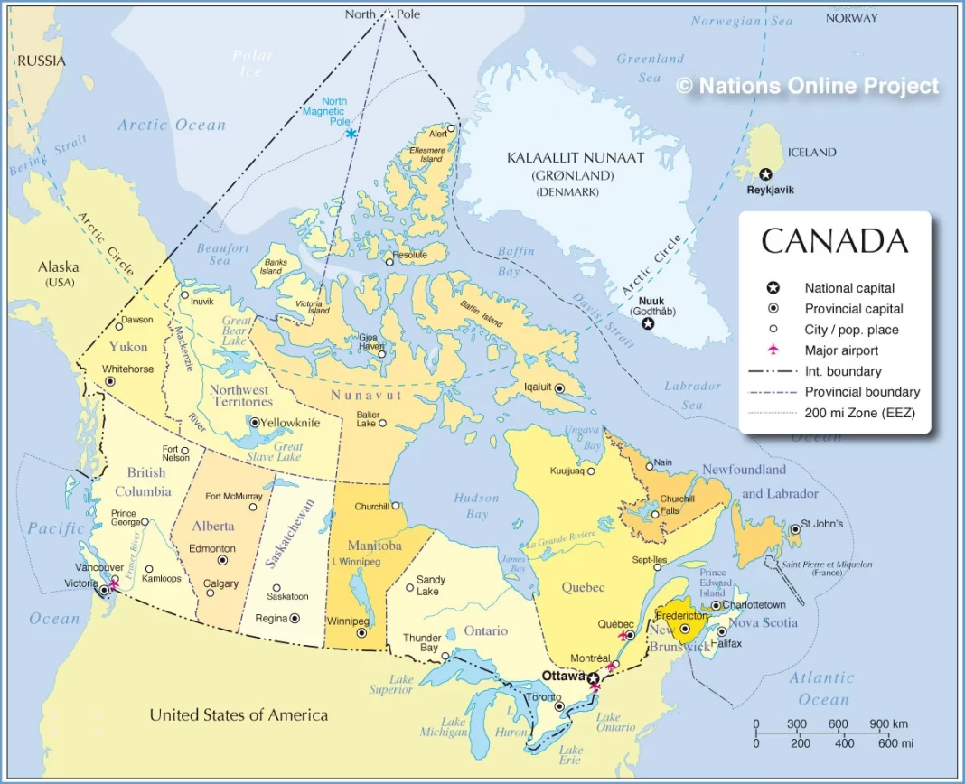 Bản đồ Canada (Canada Map, Carte du Canada, 加拿大地图)