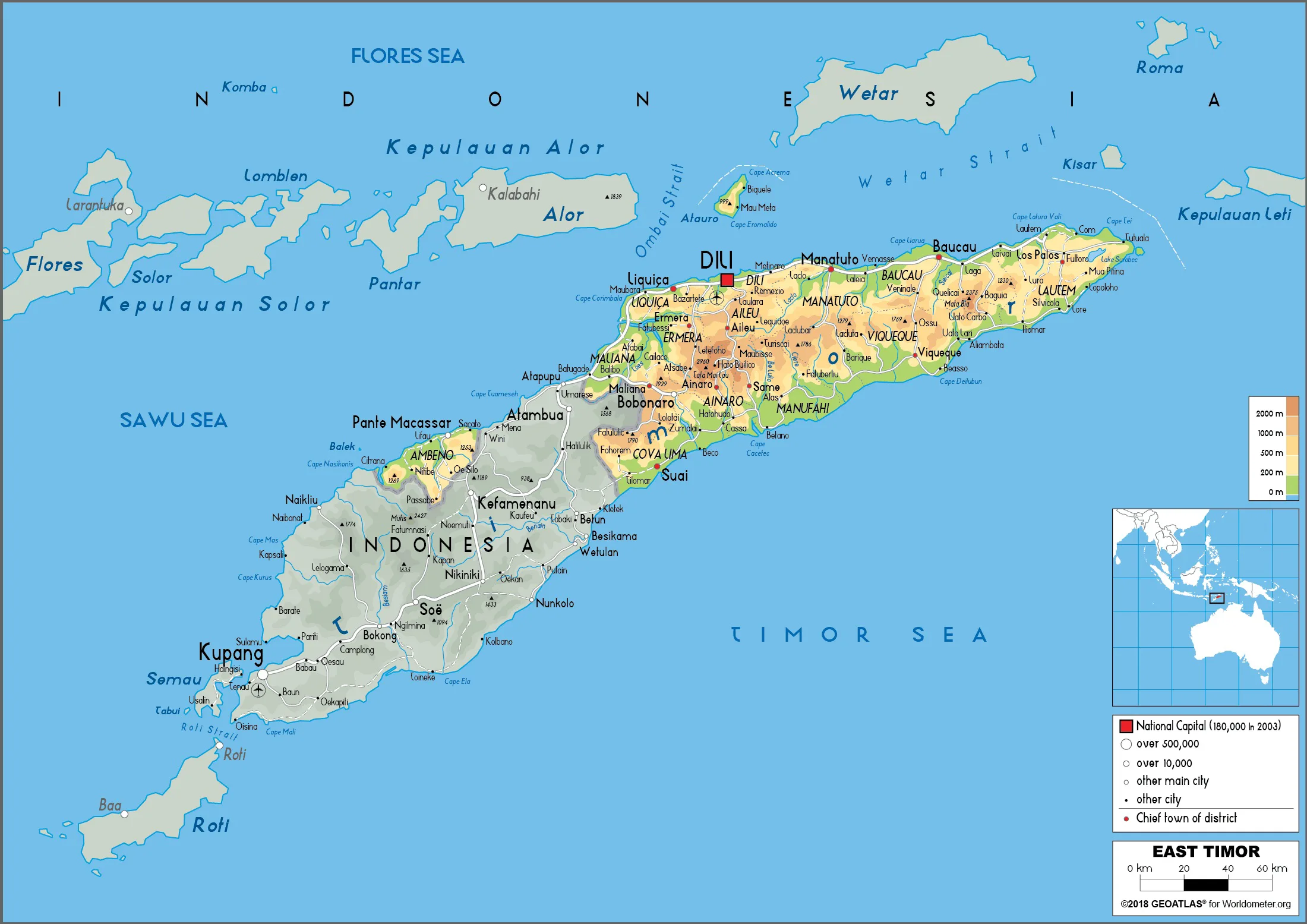 Bản đồ địa lý Timor Leste (Geographic map of Timor Leste)