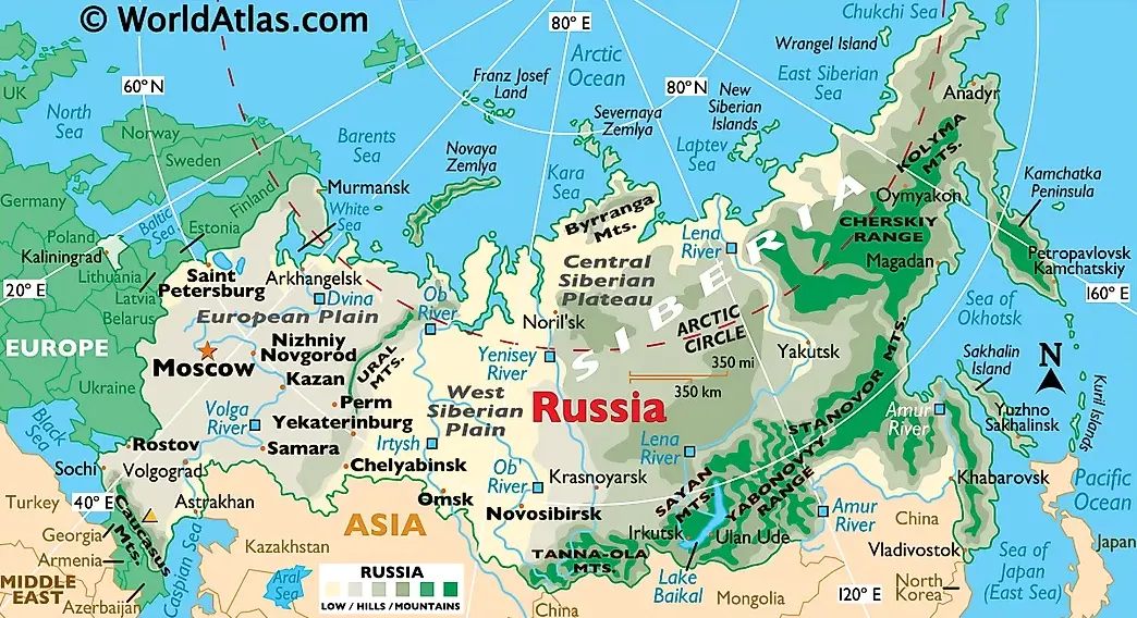 Bản đồ vị trí nước Nga tại khu vực (Map of Russia's location in the region)