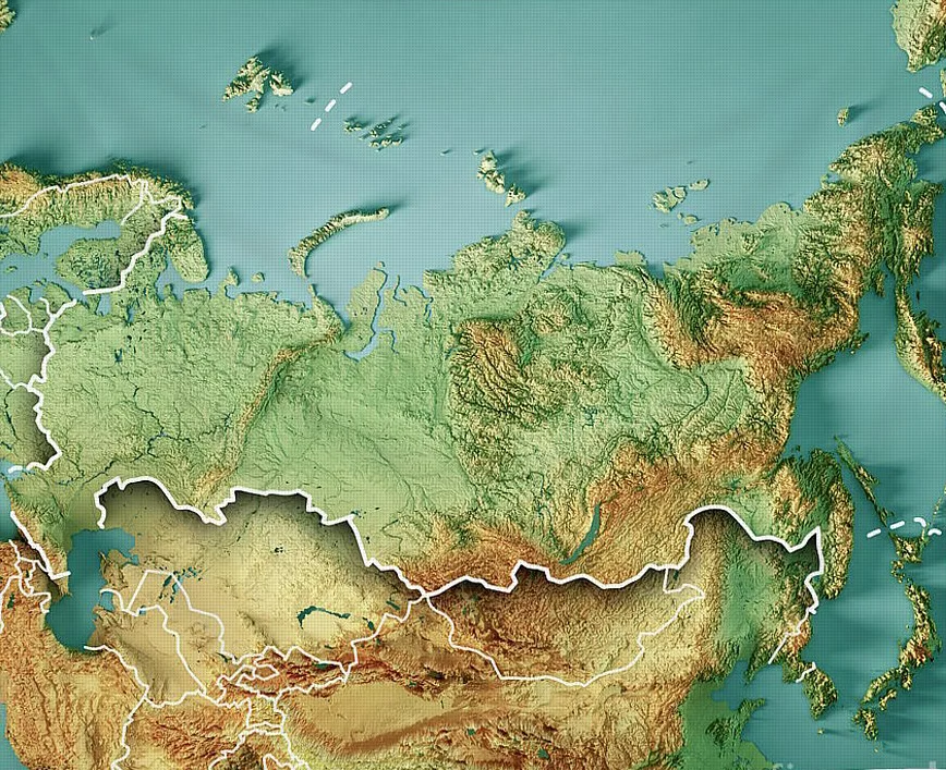Hình 3D mô tả địa hình nước Nga (3D image depicting the terrain of Russia)