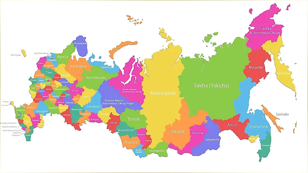 Bản đồ các đơn vị hành chính nước Nga (Map of administrative units of Russia)