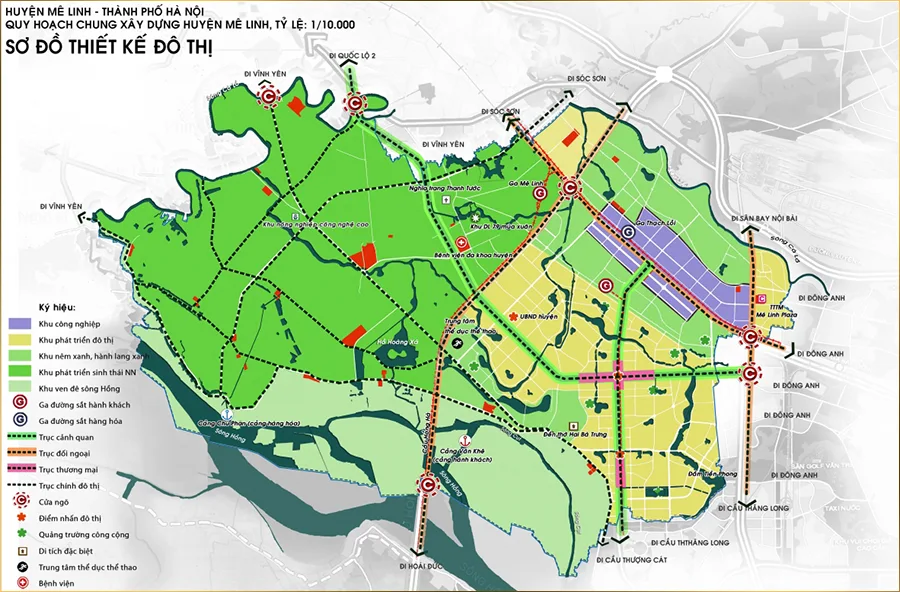 Bản đồ quy hoạch xây dựng huyện Mê Linh. Nguồn: Internet