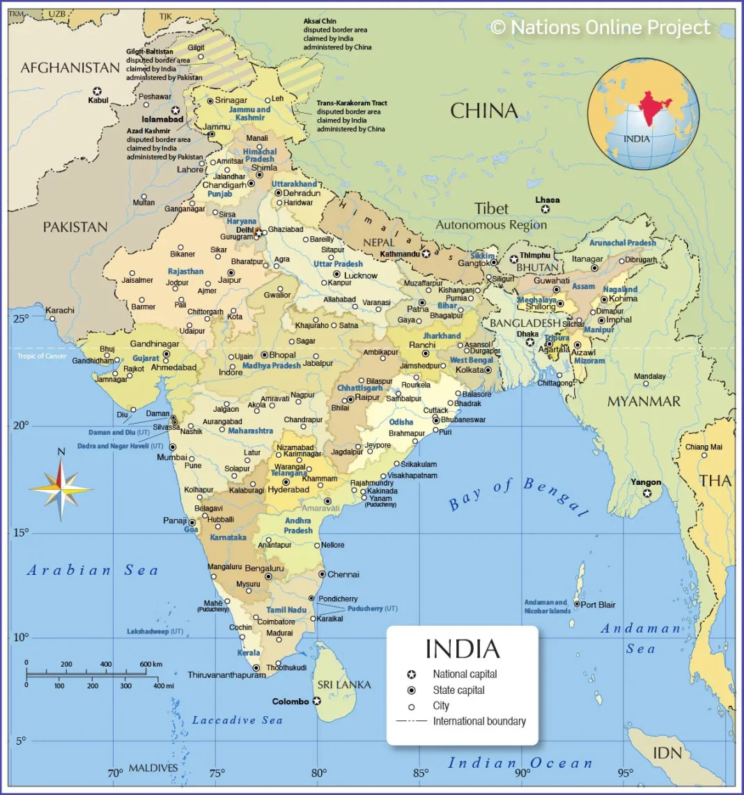 Bản đồ Ấn Độ (Map of India, भारत का नक्शा, 印度地图)