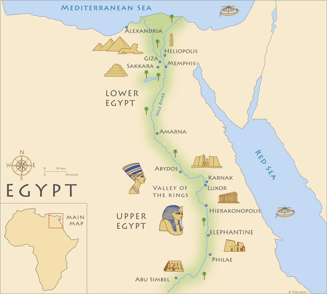 Bản đồ Ai Cập cổ đại, Map of ancient Egypt, Carte de l'Egypte antique, 古埃及地图,