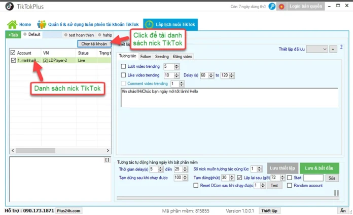 Phần mềm tương tác và nuôi tài khoản TikTok tự động