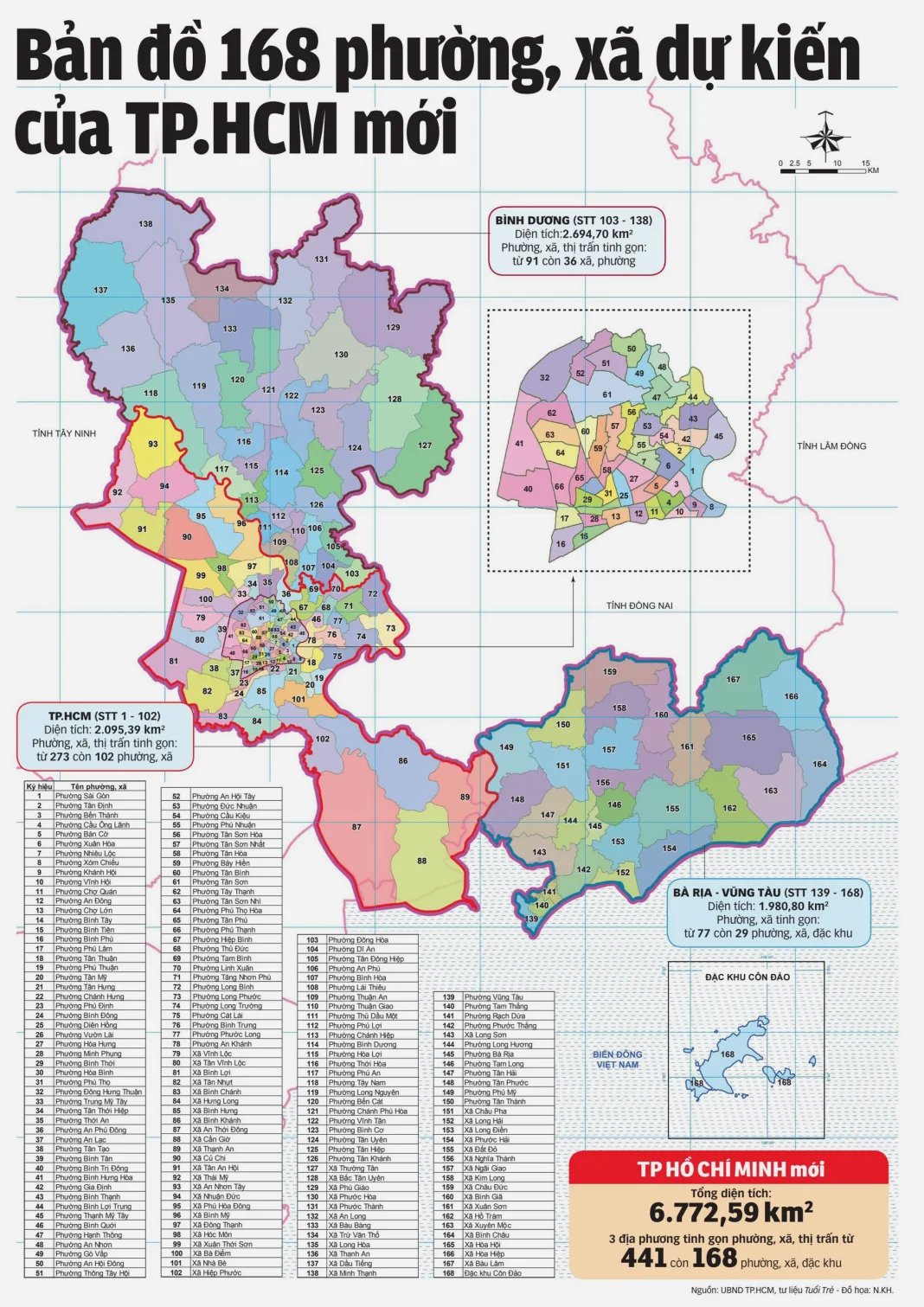 Bản đồ vị trí 168 phường, xã của TP Hồ Chí Minh sau sáp nhập